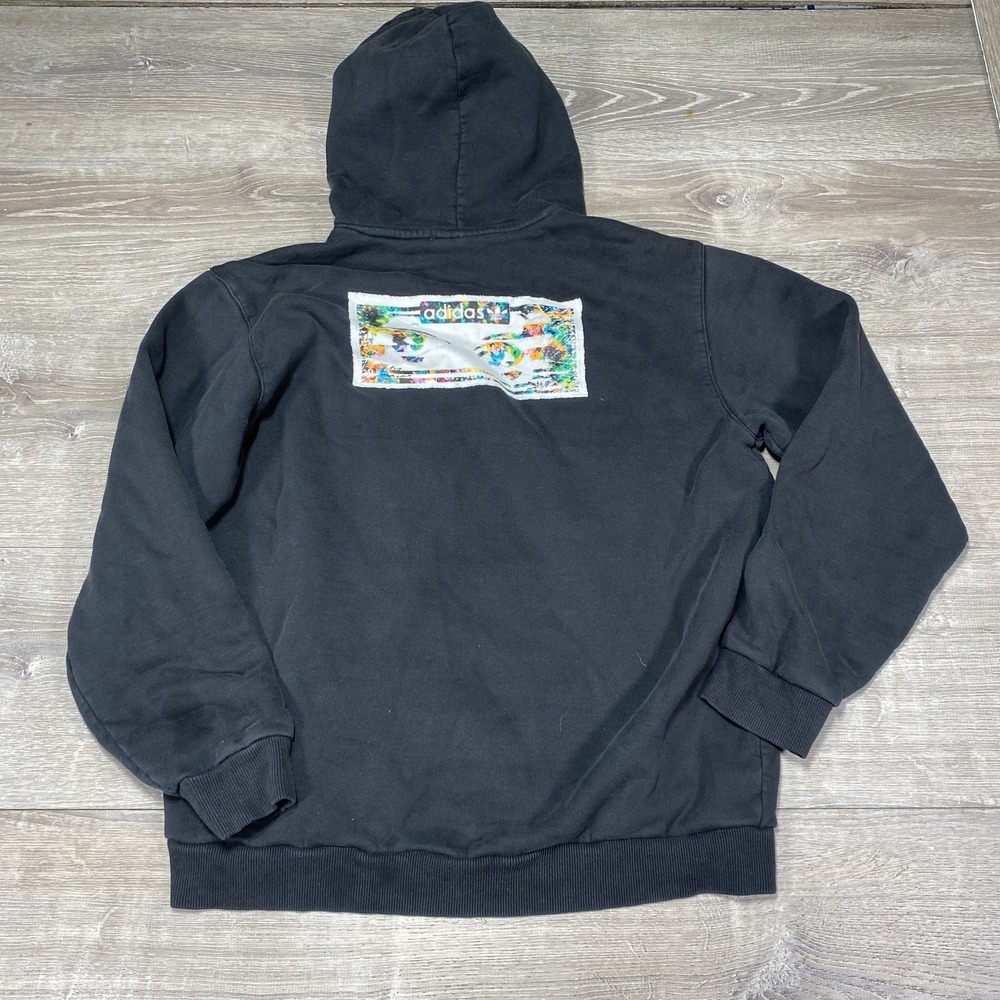 Adidas Hoodie Mens Large Black Dill Pullover Skateboarding Trefoil Patch Graphic - Picture 14 of 16